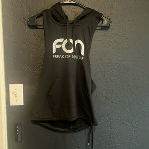 Black athletic racerback tank with hood
